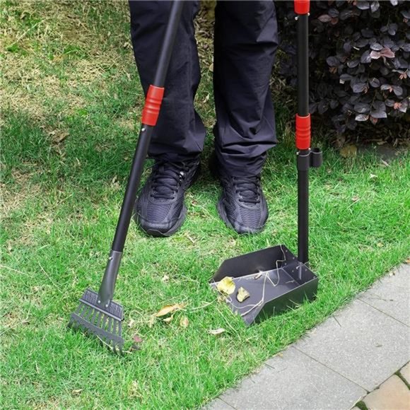 Dog Pooper Scooper, Dog Poop Tray and Rake Set with Long Stainless Handles - Picture 6 of 7